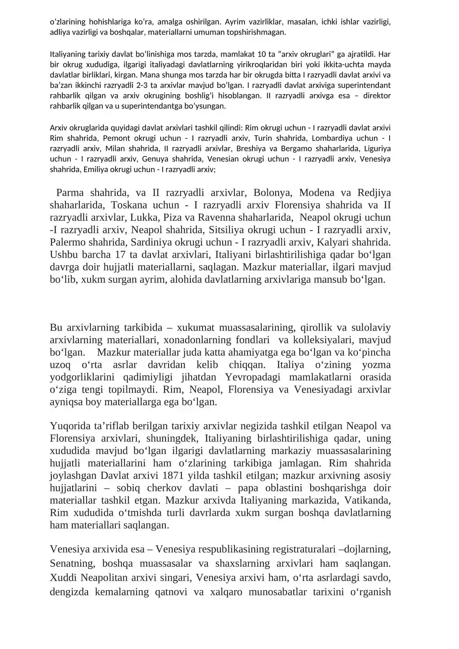 XIX–XX asr boshlarida Italiyada arxivlarni markazlashtirilishi 2