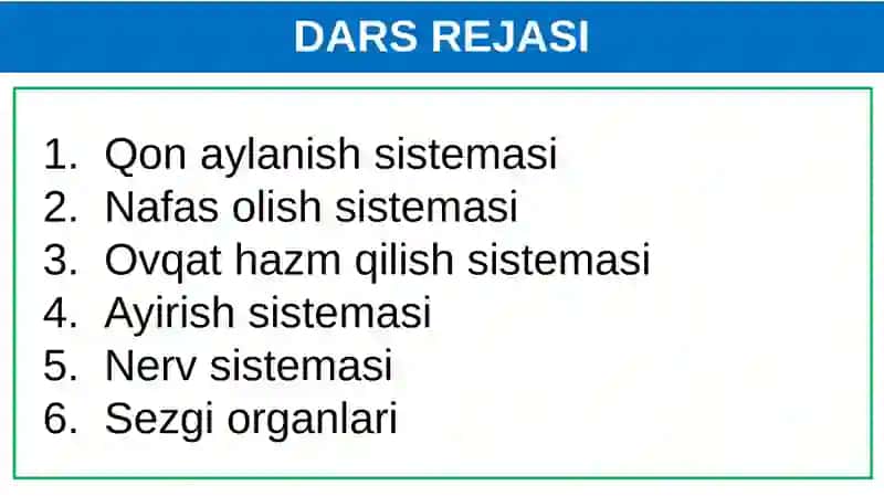 Biologiya DARS REJASI 2