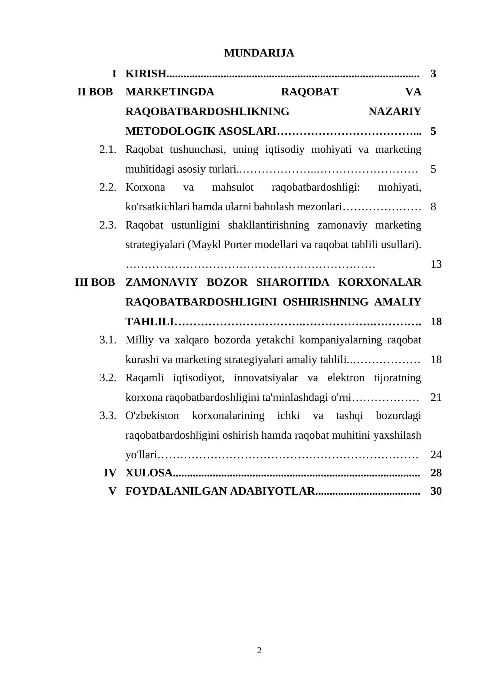 Marketingda raqobat va raqobatbardoshlik Kurs ishi 2
