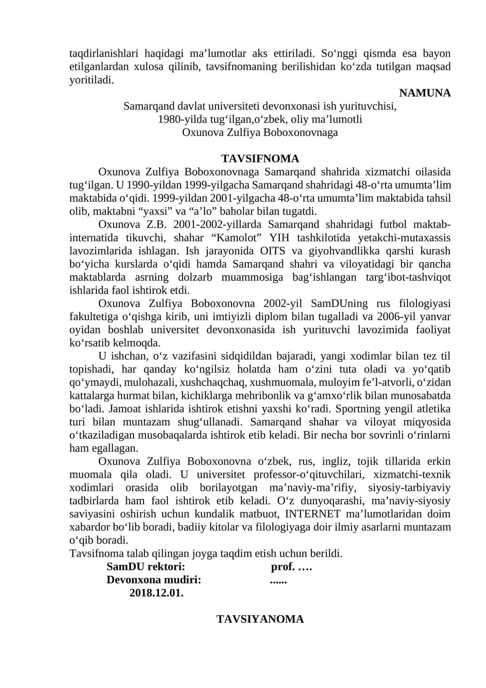 TAVSIFNOMANING TURLARI VA ZARURIY QISMLARI 2