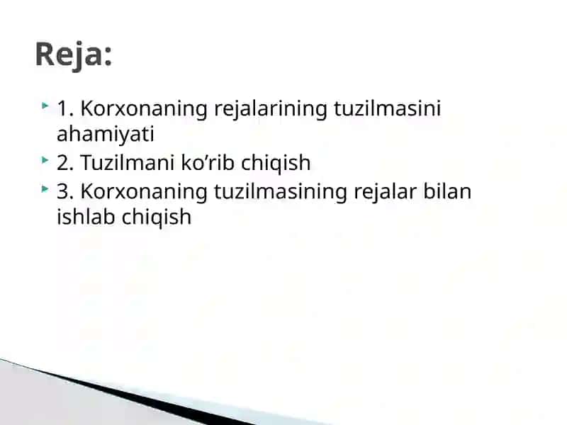 Korxona rejalari tuzilmasi 2