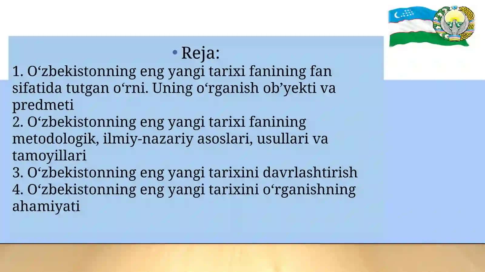 «O’ZBEKISTONNING ENG YANGI TARIXI» FAN: 2