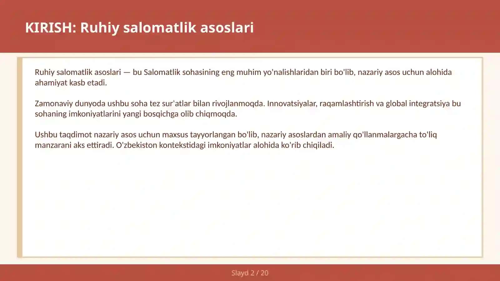 RUHIY SALOMATLIK ASOSLARI 2