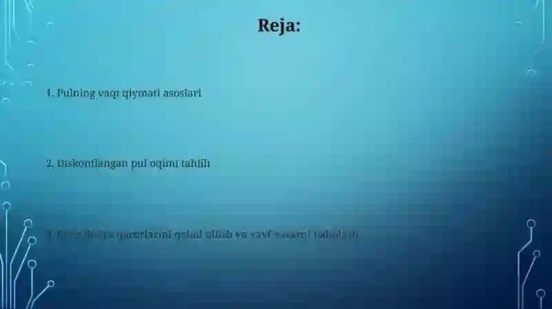 Pulning davriy qiymati va pul oqimlarining diskontli tahlili 2