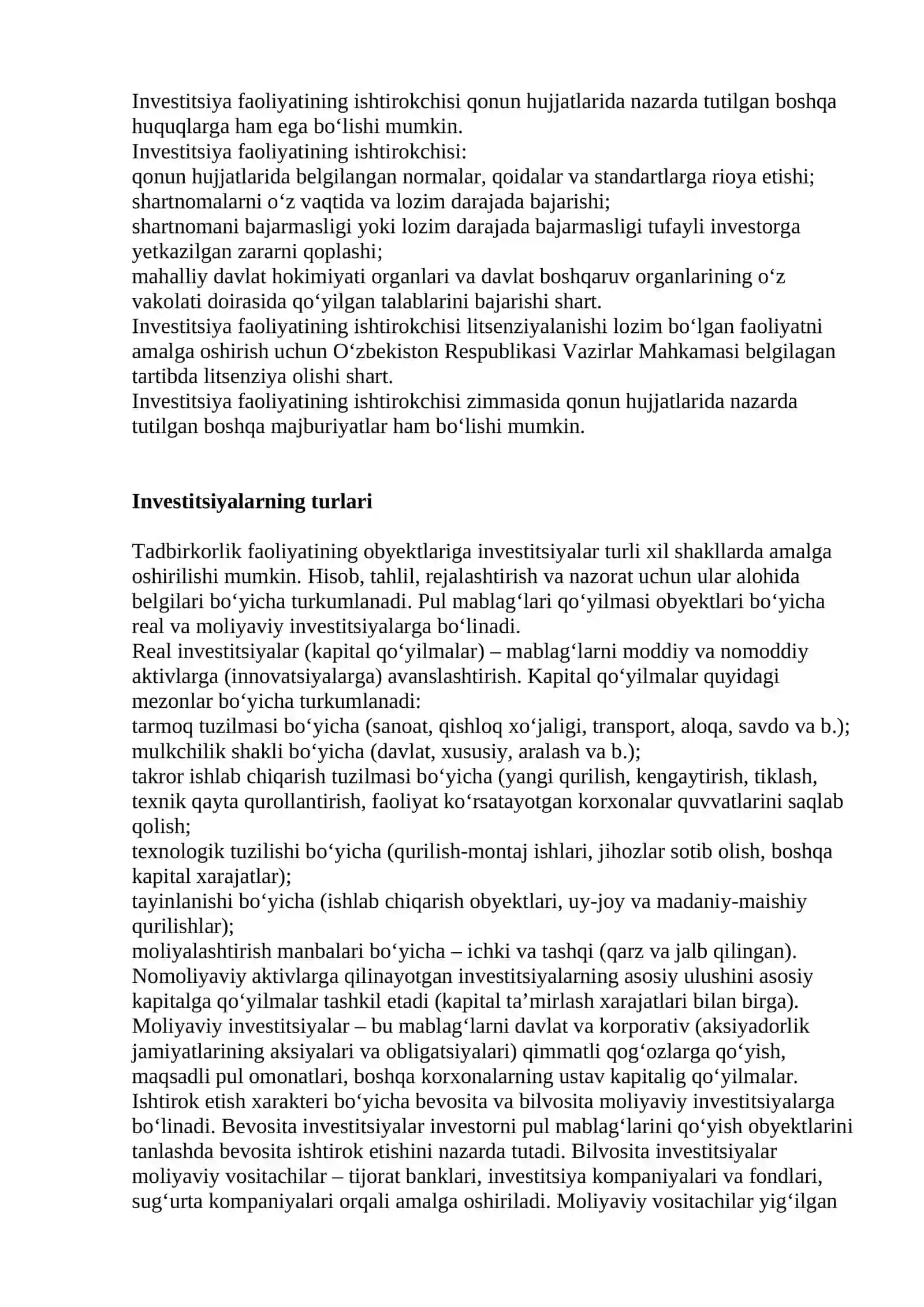 Korxonalarni investitsiya faoliyati 2