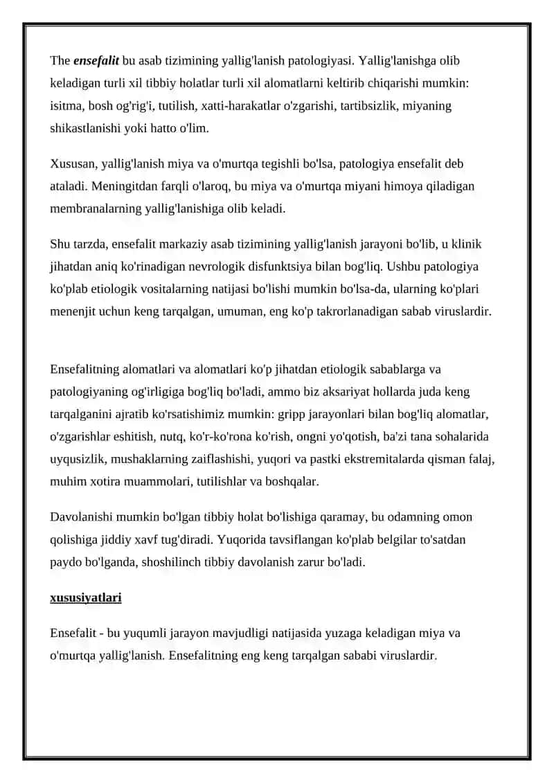 ENSEFALIT: BELGILARI, SABABLARI, DAVOLASH USULLARI 2