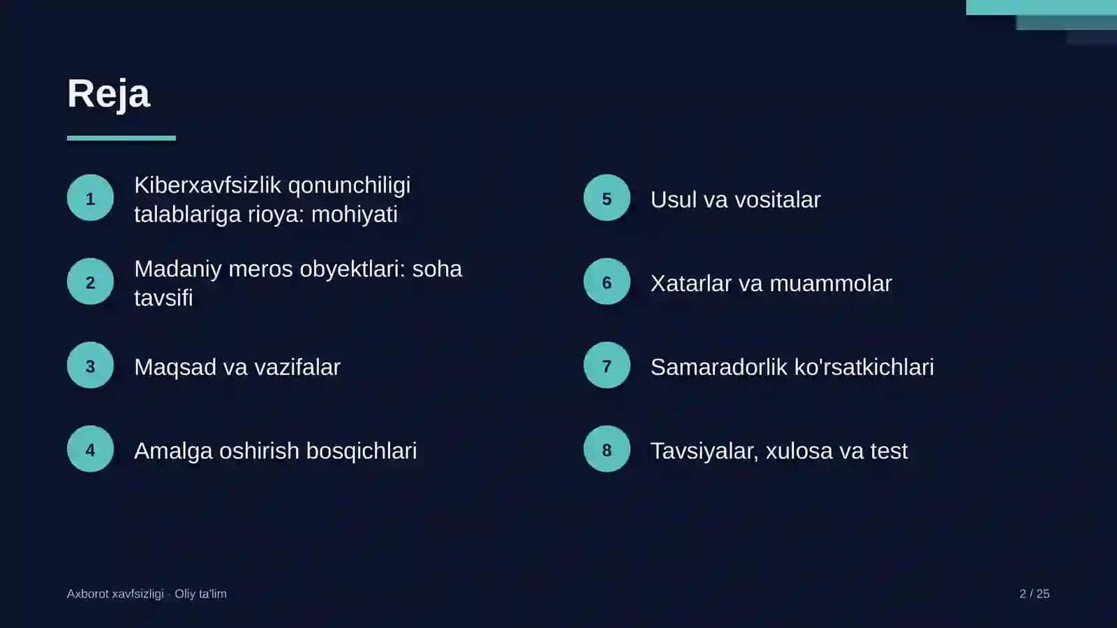 Madaniy meros obyektlarida kiberxavfsizlik bo'yicha qonunchilik talablariga rioya etish 2