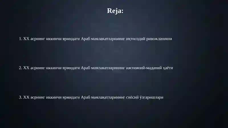 Arab mamlakatlari XX asr ikkinchi yarmida 2