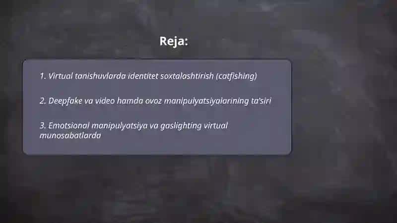 Virtual olam va manipulyatsiya. Virtual tanishuvlar 2