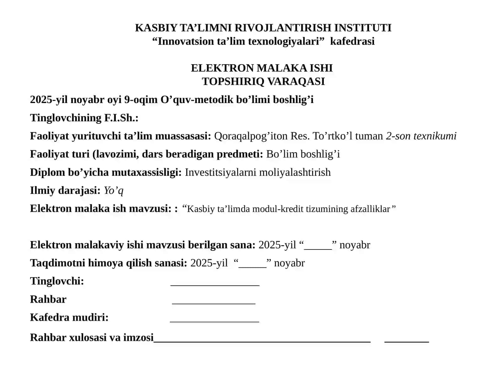 Kasbiy ta’limda modul-kredit tizumining afzalliklari 2