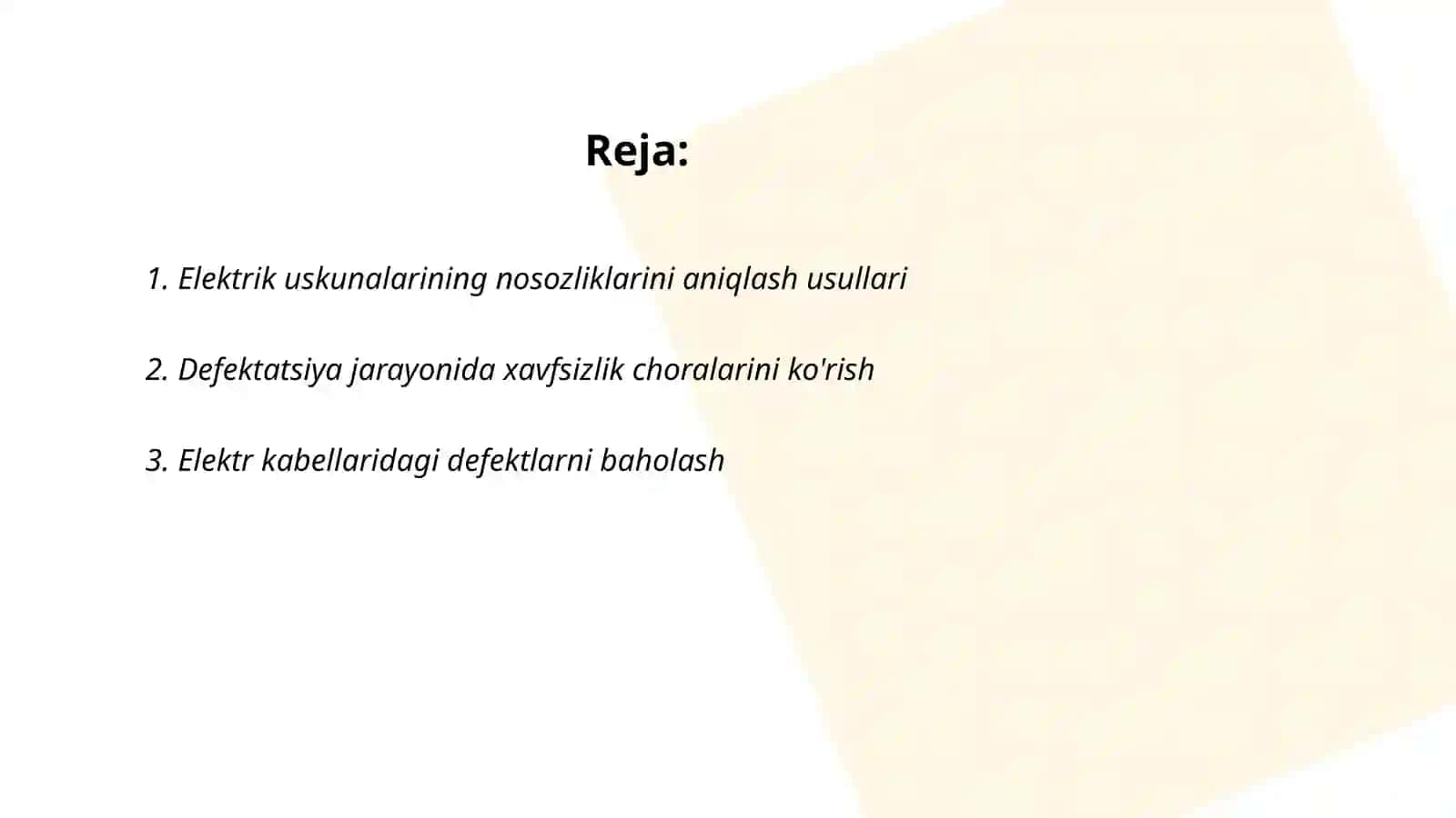 Elektrotexnalogik uskunalar defektatsiyasi 2