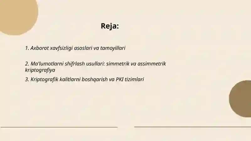 Axborot xavfsizligi va axborotlami himoyalash usullari 2