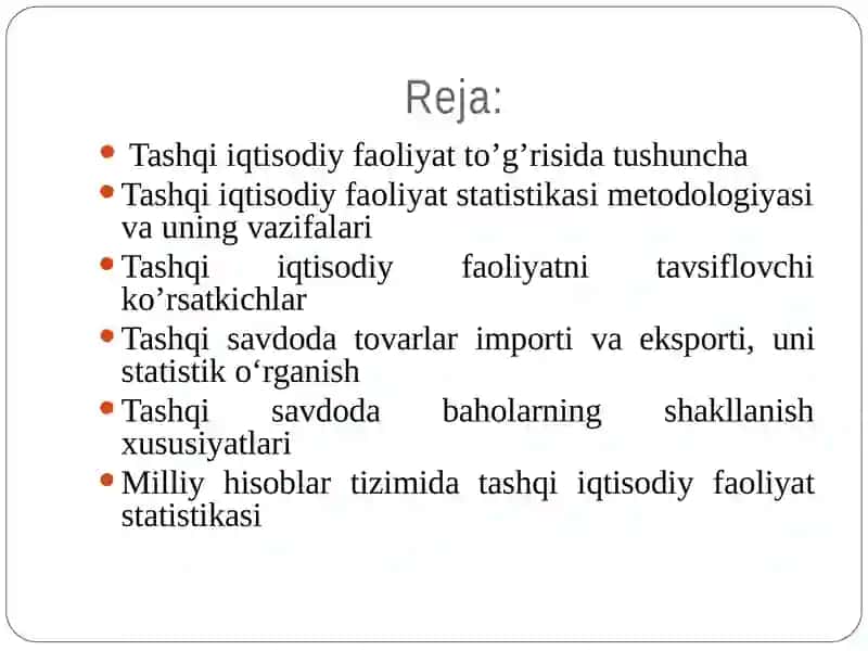 TASHQI IQTISODIY FAOLIYAT STATISTIKASI 2