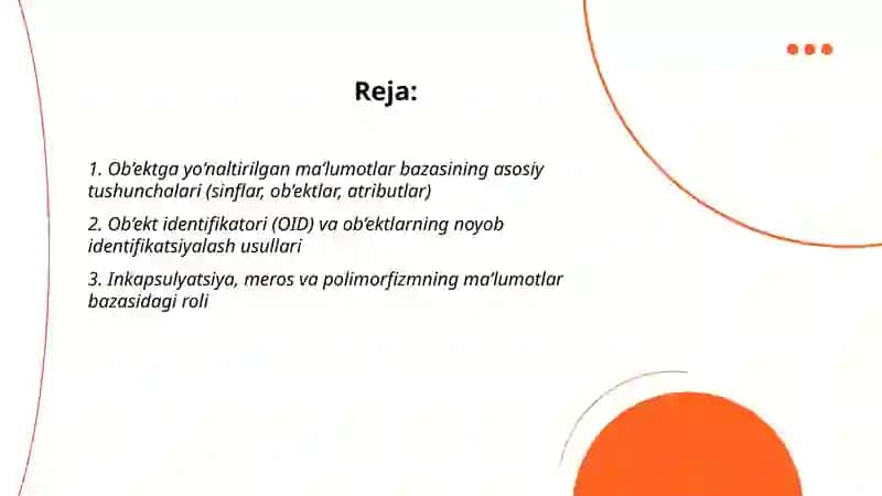 Ob’ektga yo‘naltirilgan ma’lumotlar bazasi 2