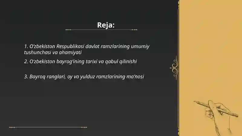 Oʻzbekiston Respublikasi Davlat ramzlari va ahamiyati 2