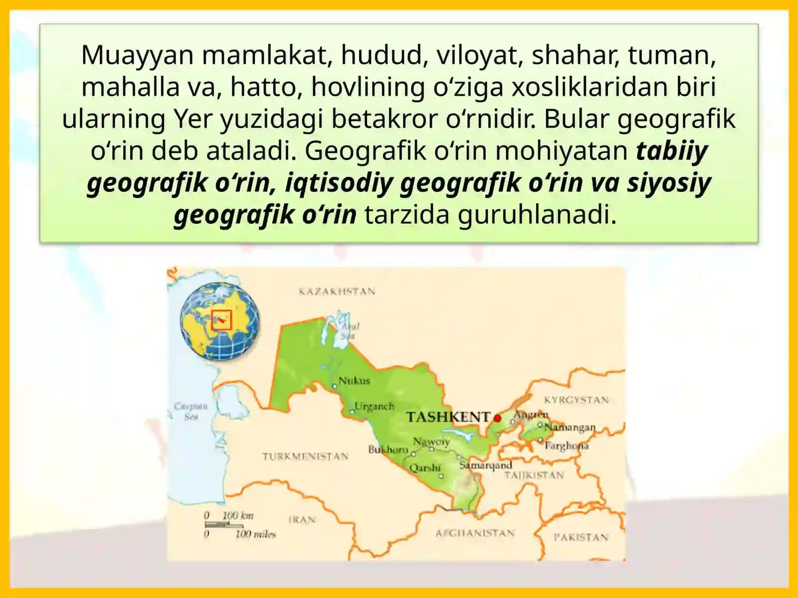 O‘ZBEKISTONNING GEOGRAFIK O‘RNITABIIYSHAROTIVATABIIYSHAROITI 2