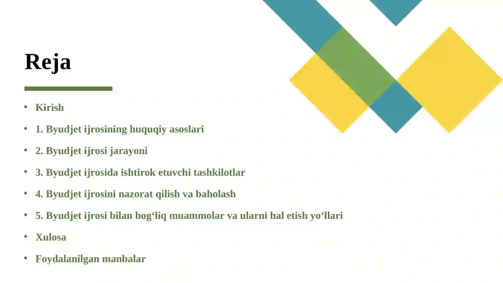 Byudjet ijrosini tashkil etish 2