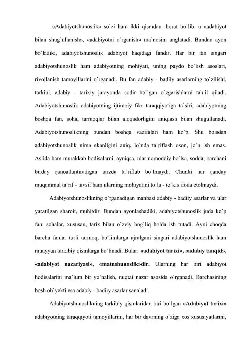 Adabiyotshunoslik – So`z SАN`АTI HAQIDАGI FАN 2