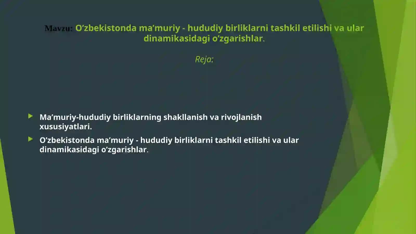 O’zbеkistоndа mа’muriy-hududiy birliklаr nitаshkiletilishivа ulаr dinаmikаsidа gio’zgаrishlаr 2