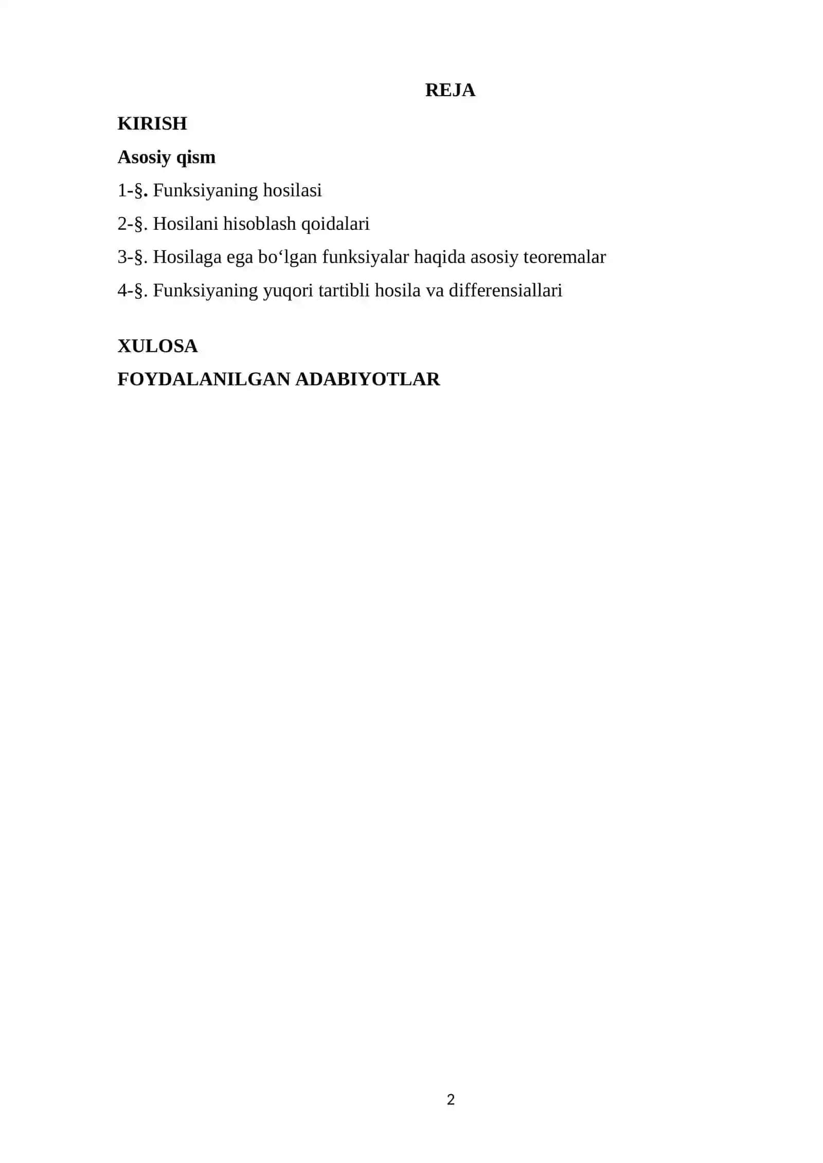 Bir oʻzgaruvchili funksiyalarning yuqori tartibli hosilalari 26. 2
