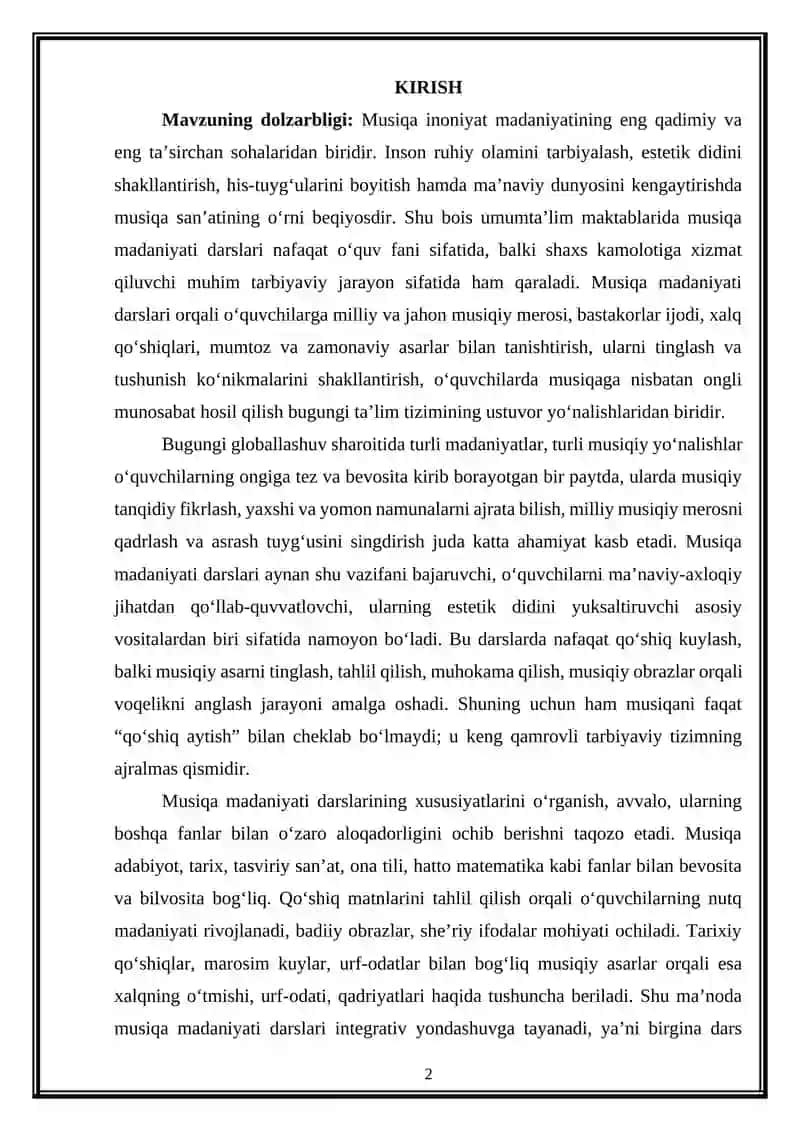 Musiqa madaniyati darslari xususiyati va tuzilishi 2