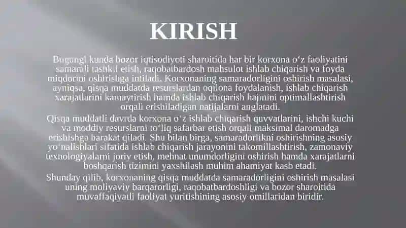 Korxonaning Qisqa Muddatda Samaradorligini Oshirish 2