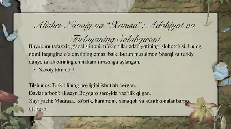 Alisher Navoiyining Xamsa asari haqsida umumiy maʼlumot. 2