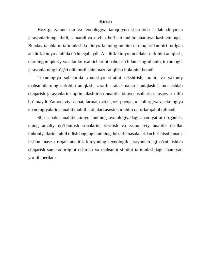 ANALITIK KIMYO FANINING TEXNOLOGIYADAGI AHAMIYAT 2