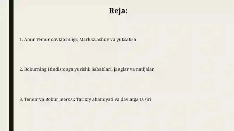 Amir TemurdavlatmustahkamlashyoʻlidaHindistonpodshohiBoburnibosibolish 2