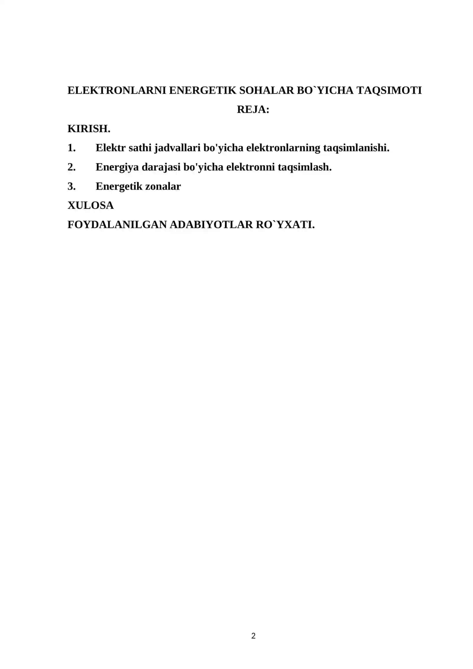 ELEKTRONLARNI ENERGETIK SOHALAR BO`YICHA TAQSIMOTI 2