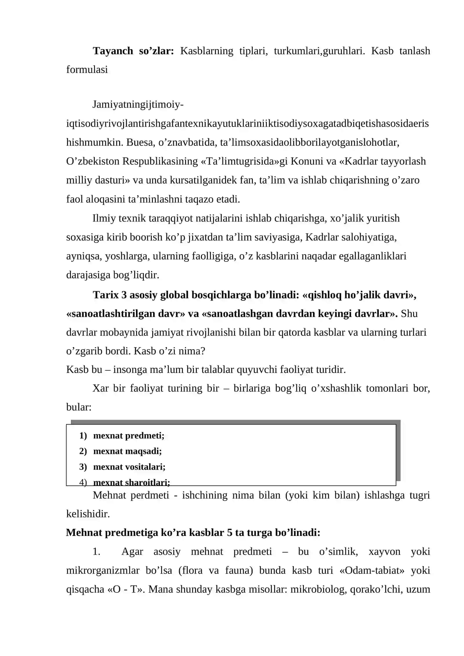 Kasblar to’g’risida ma’lumotlar berish 2