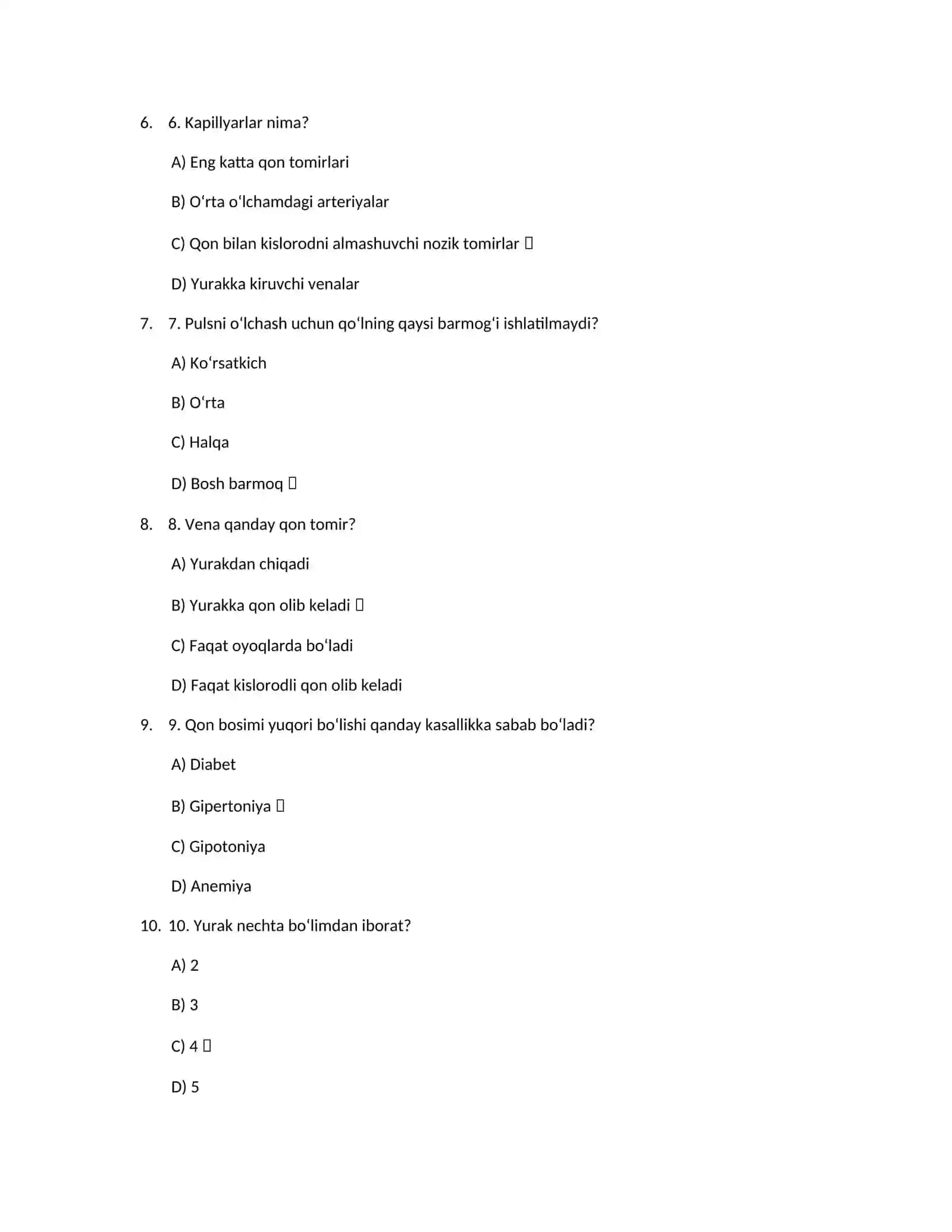 Biologiya Test savollar 2