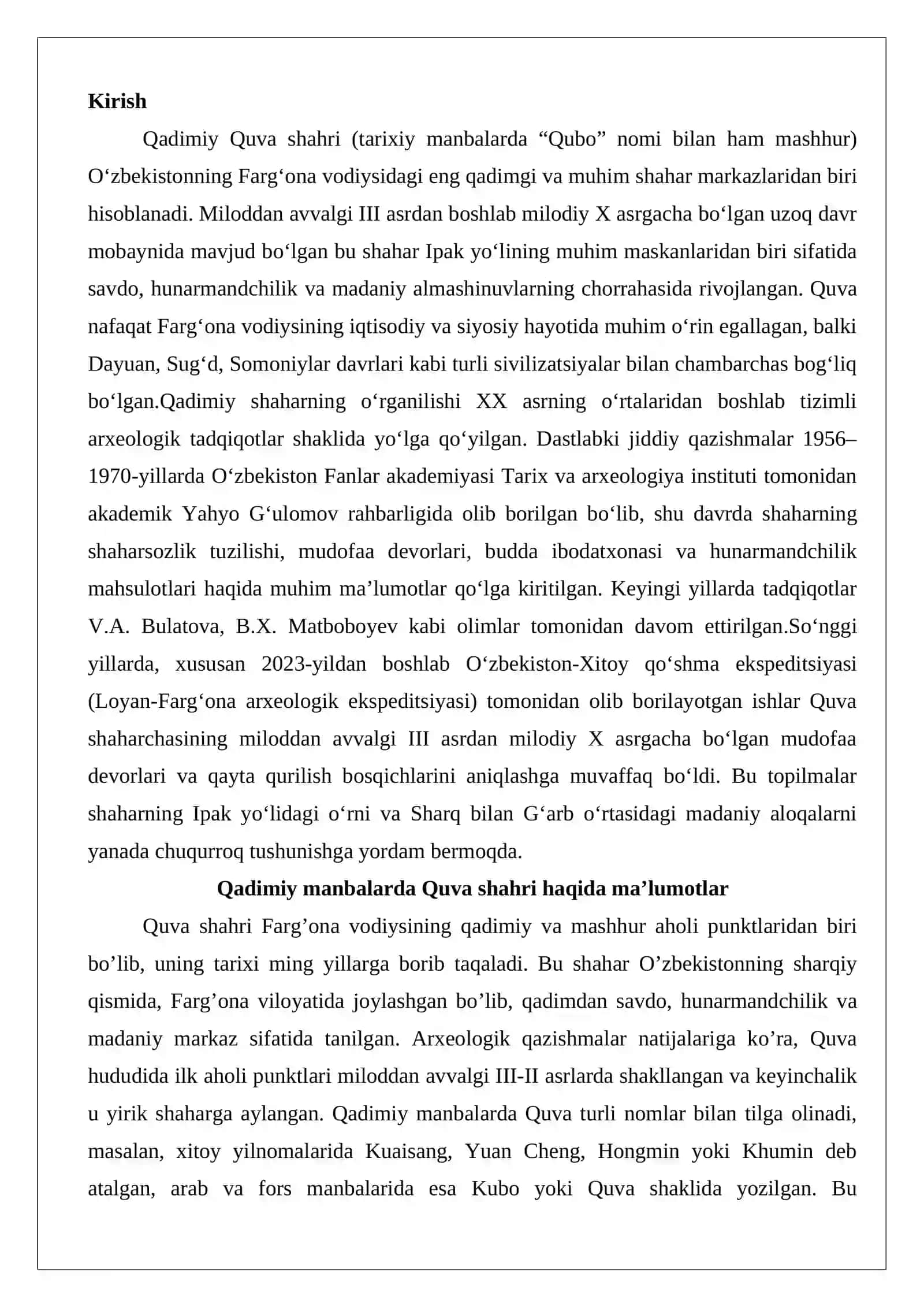 Qadimiy Quva shahrining o‘rganilish bosqichlari 2