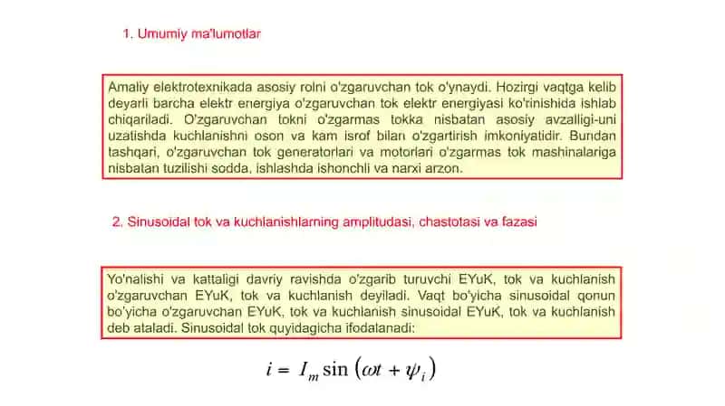 Bir fazali sinusoidal tok chiziqli elektr zanjirlari 2
