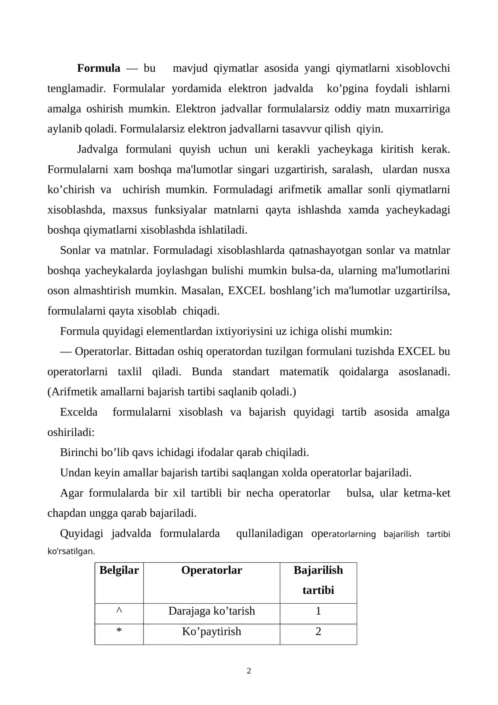 EXCELda FORMULA VA Funksiyalar bilan ishlash 2
