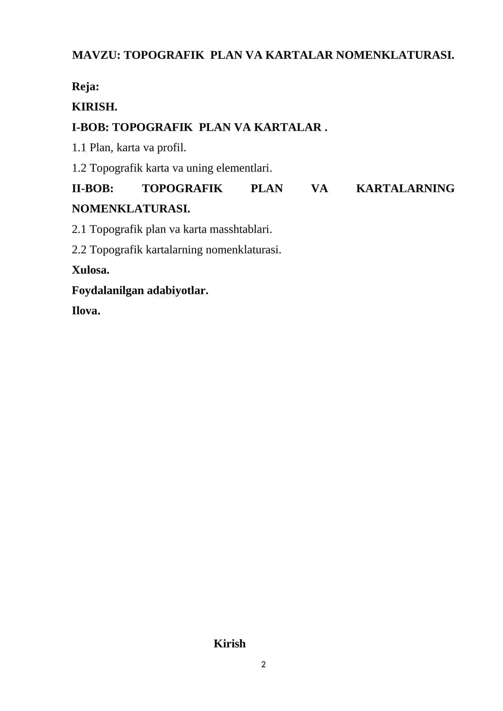 Topografik plan va karta nomenklaturasi 2