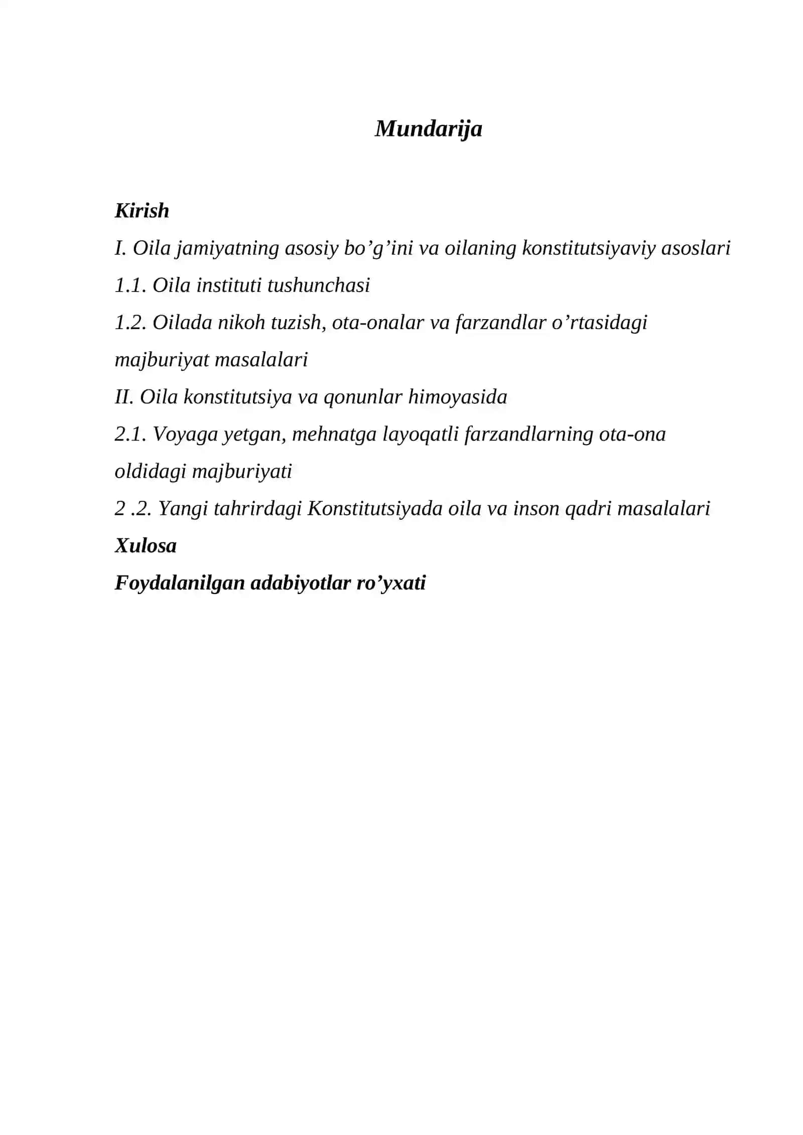 Yoshlarni oilaga tayyorlash KURS ISHI 2