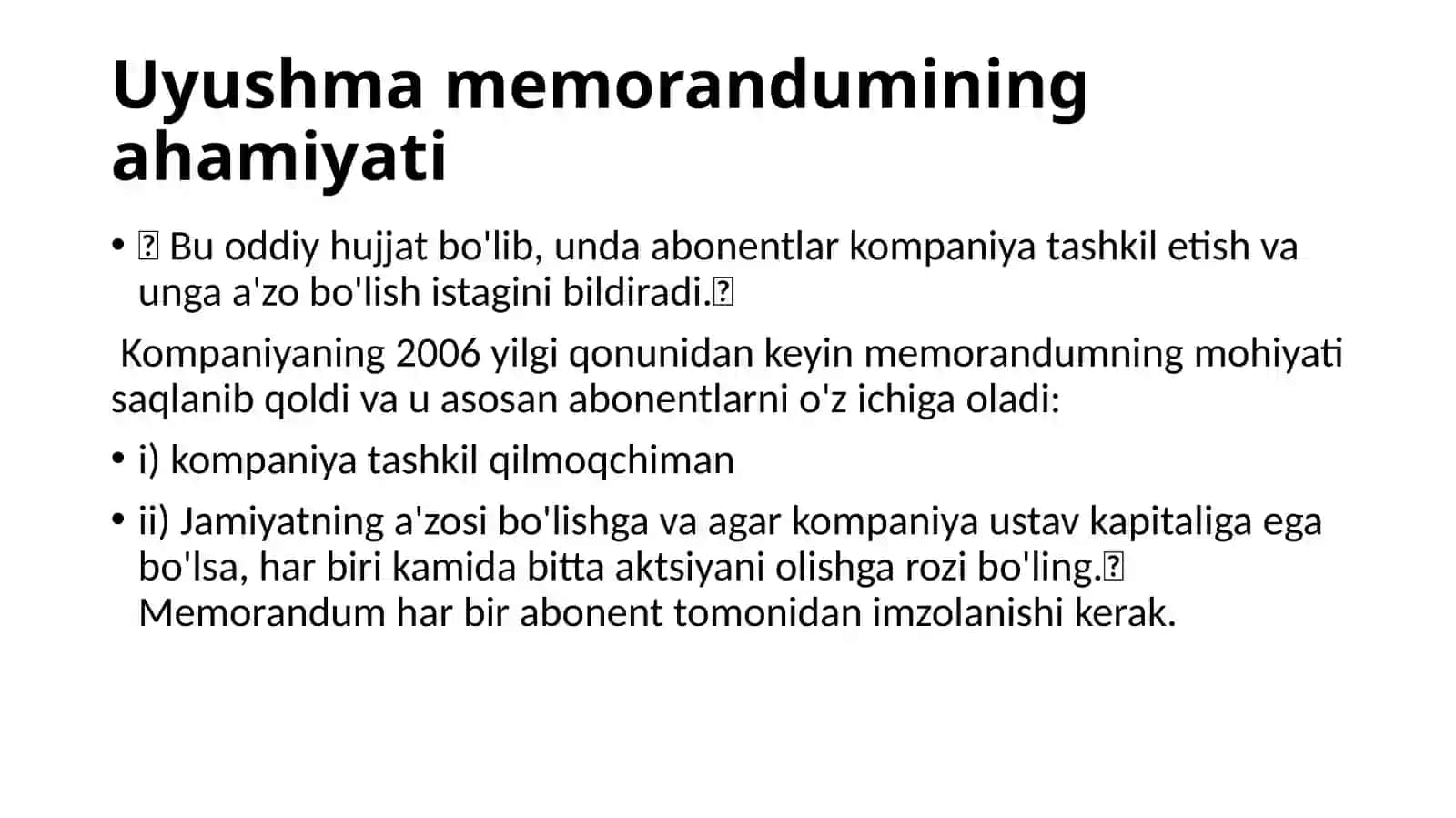 Uyushma memorandumining ahamiyati 2