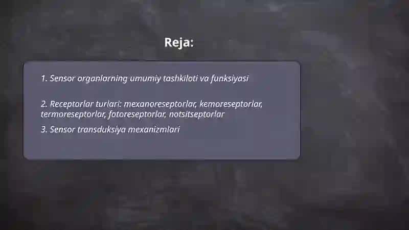 Sensor tizimlar fiziologiyasi 2