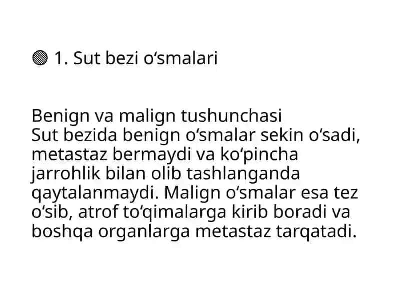 Sut bezi o‘smalariBenign va malign tushunchasi 2