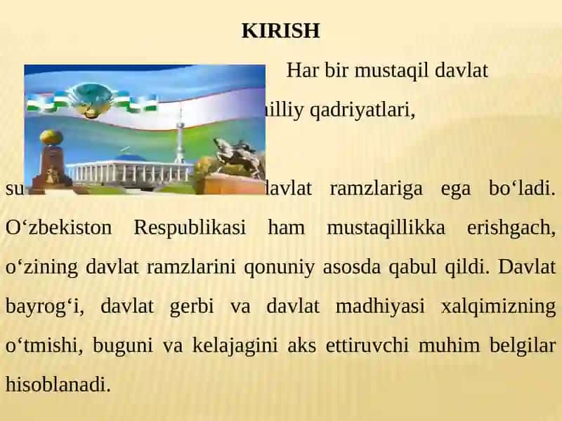 O'zbekiston Respublikasi Davlat Ramzlari va Ahamiyati 2