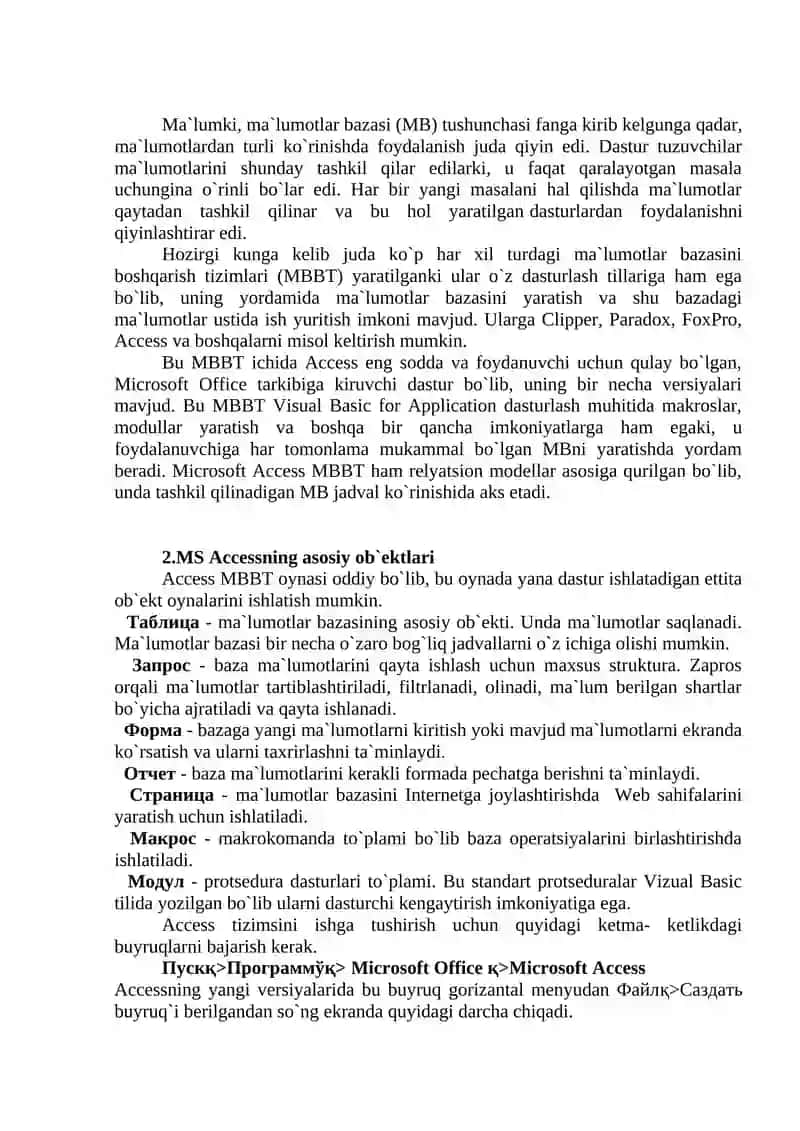 Ma'lumotlar bazasini yaratish va boshqarish 2