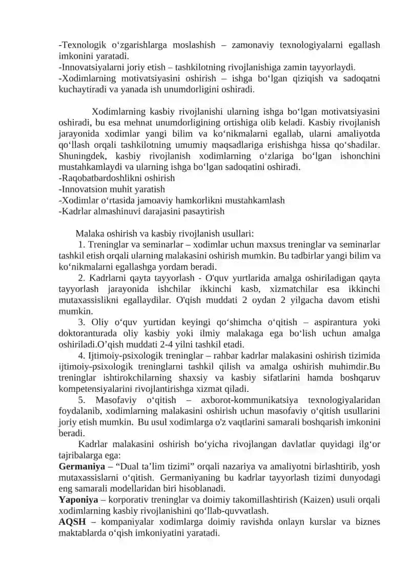Kadrlar malakasini oshirish va kasbiy rivojlantirish 2
