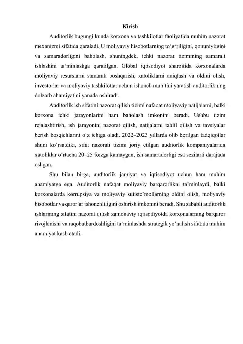 Auditorlik tekshiruvlari ish sifatini nazorat qilish yoʻllari 2