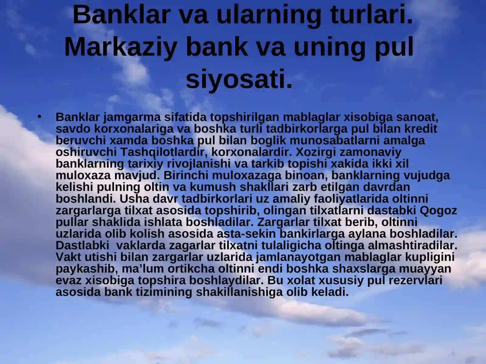 Banklar va ularning turlari 2