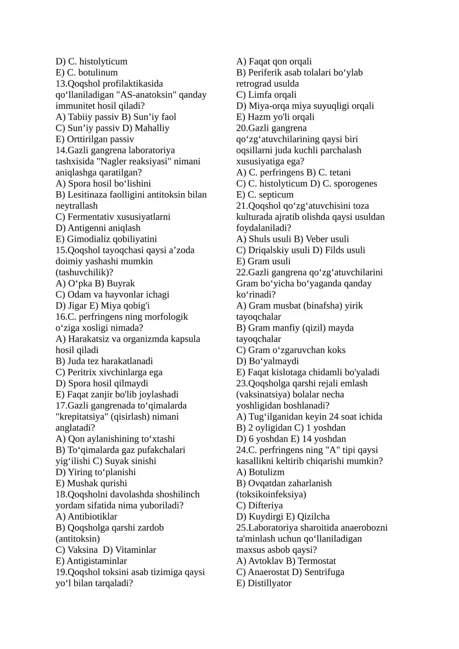 Jarohat infeksiyalari bo‘yicha testlar (25 ta) 2