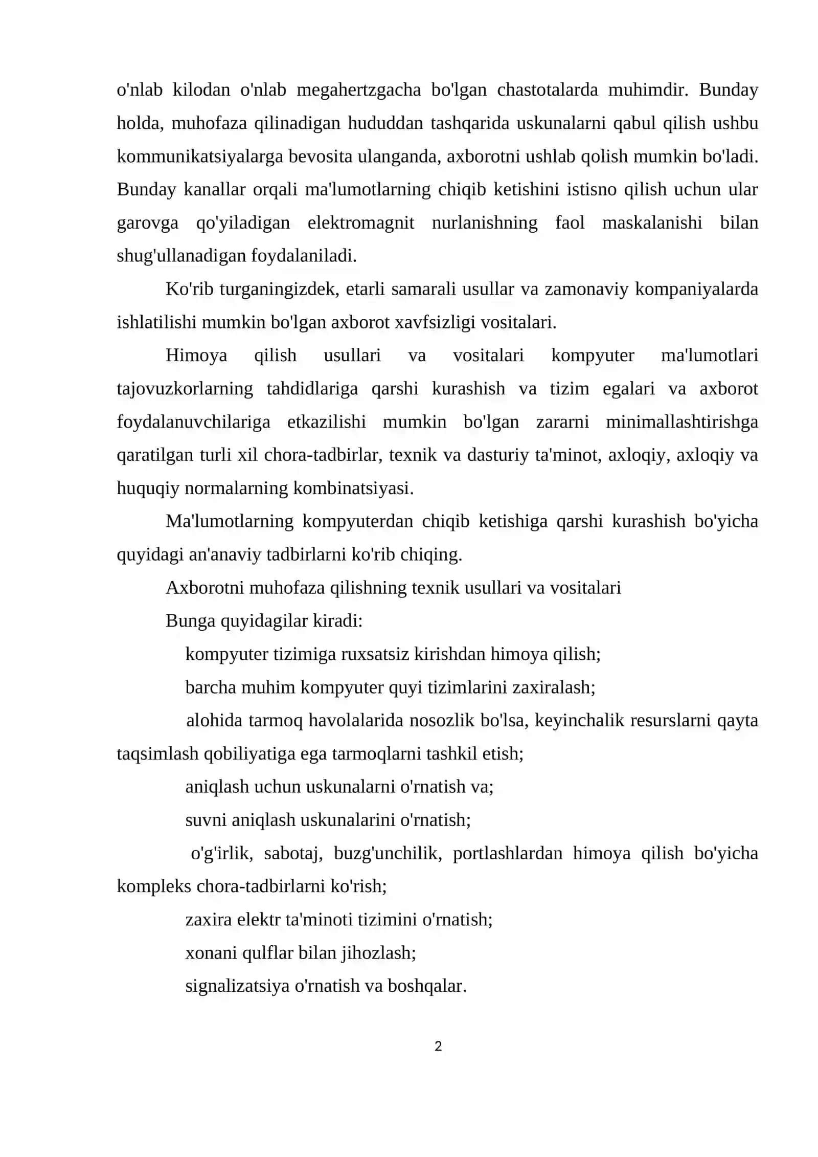 Axborot xavfsizligining texnik vositalari: telefon liniyalari 2