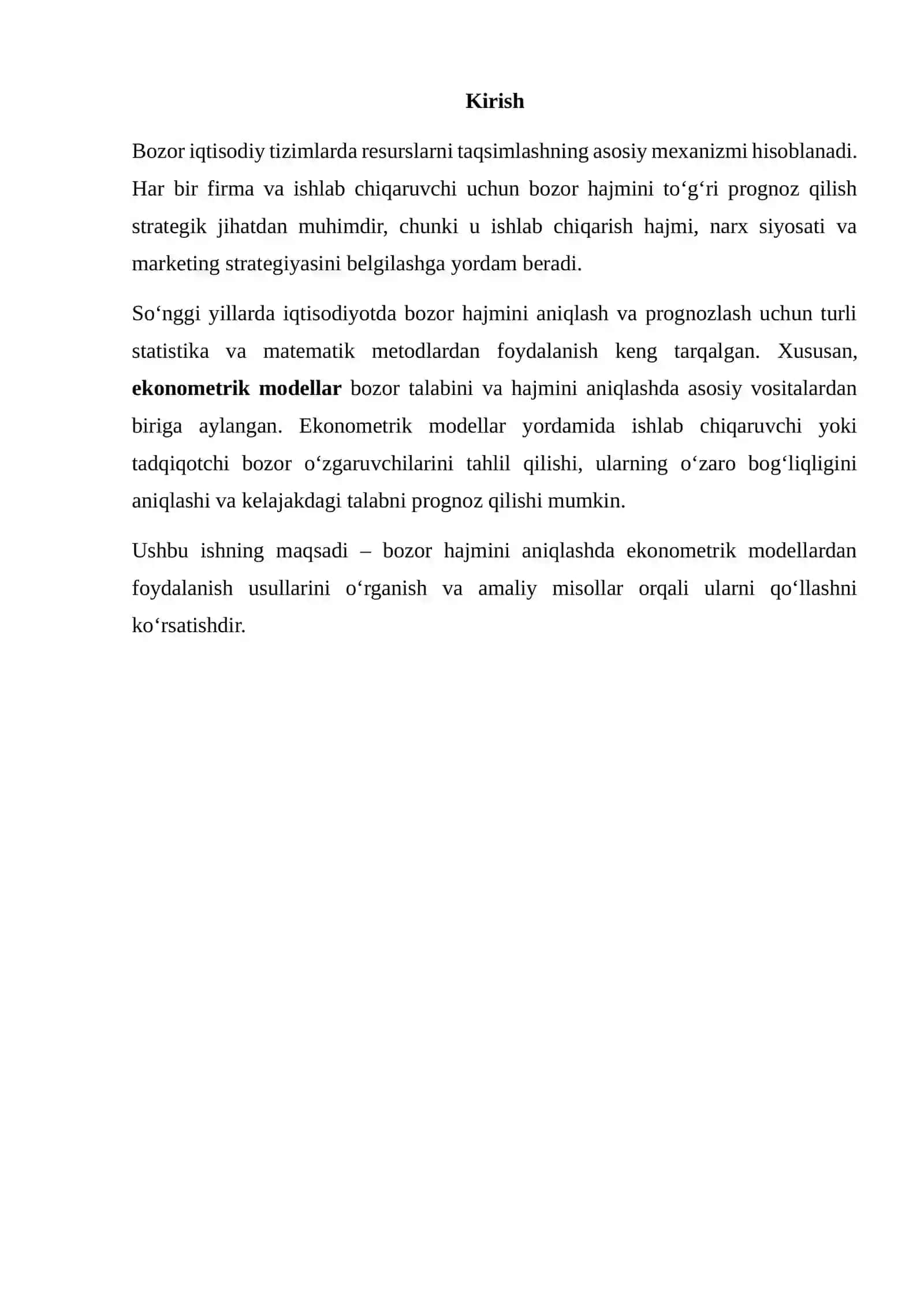 Bozor Hajmini Aniqlashda Ekometrik Modellaridan Foydalanish 2