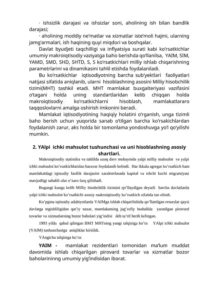 Milliy iqtisodiyotning oʼlchamlari va tarkibi 2