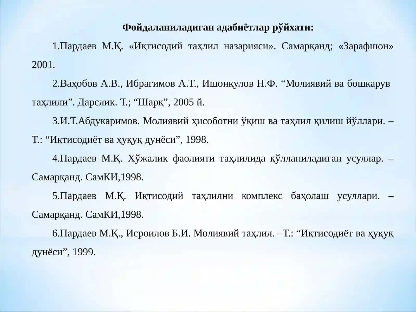 Молиявий ва бошкарув таҳлили 2